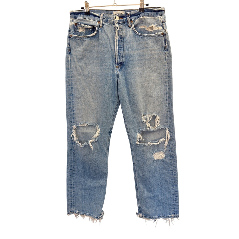 AGOLDE 90s Fit Jeans Womens 29 Light Wash Distressed Raw Hem Seat‎ Blowout